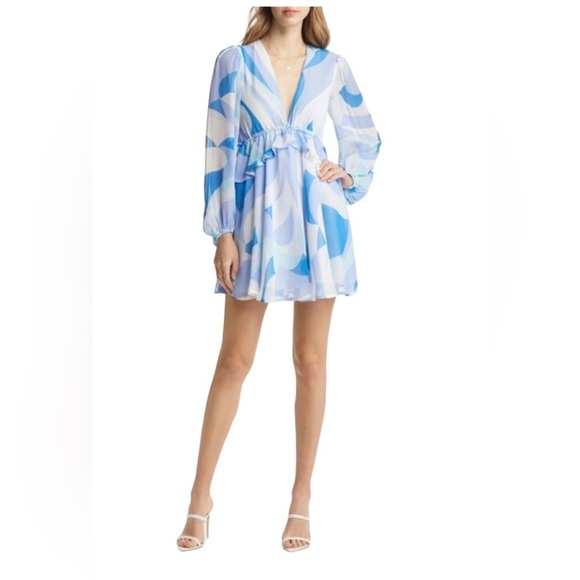 NWT Vici Abstract Print Long Sleeves Babydoll Dress - Picture 1 of 12